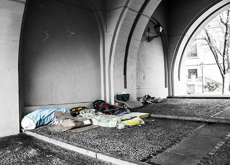 Schlafquartier eines Obdachlosen